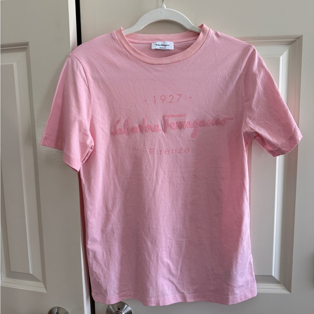 Salvatore Ferragamo Pink Logo Crewneck Tee